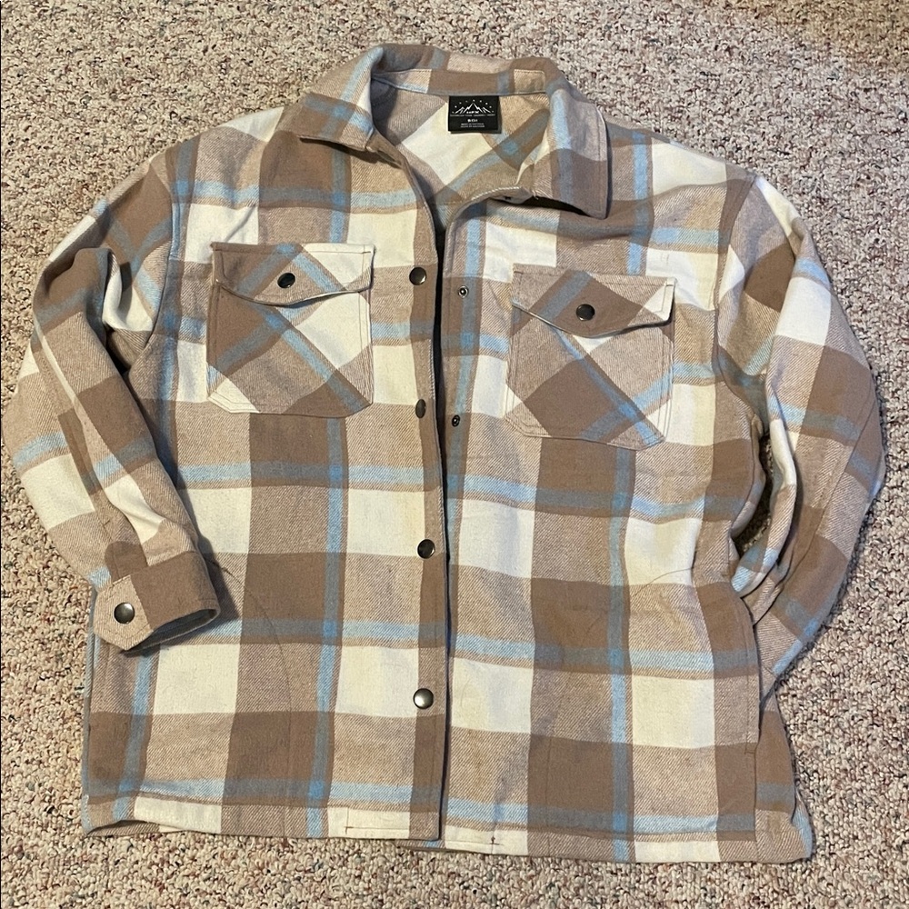 Brown and Blue Plaid Button-Up jacket
